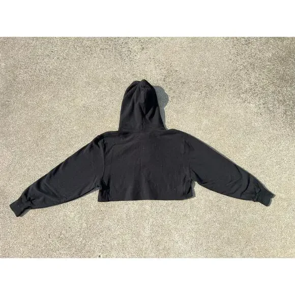 Champion Sweatshirt Women Size Small Black Reverse Weave Embroidered Hooded Crop - Picture 5 of 5